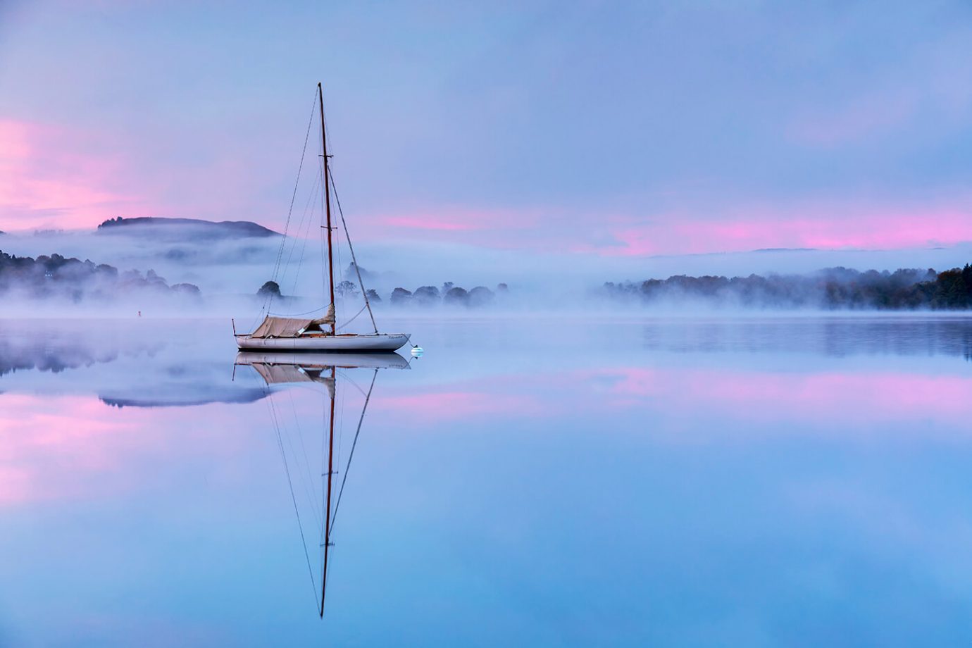 Sailing Boat, Misty Morning, Waterhead, Windermere, Lake District