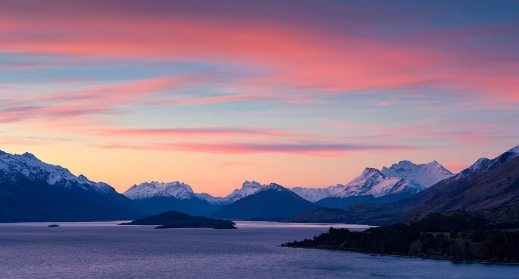 Sunset over Glenorchy from Bennett's Bluff, nr Queenstown, South Island, New Zealand, Melvin Nicholson Photography