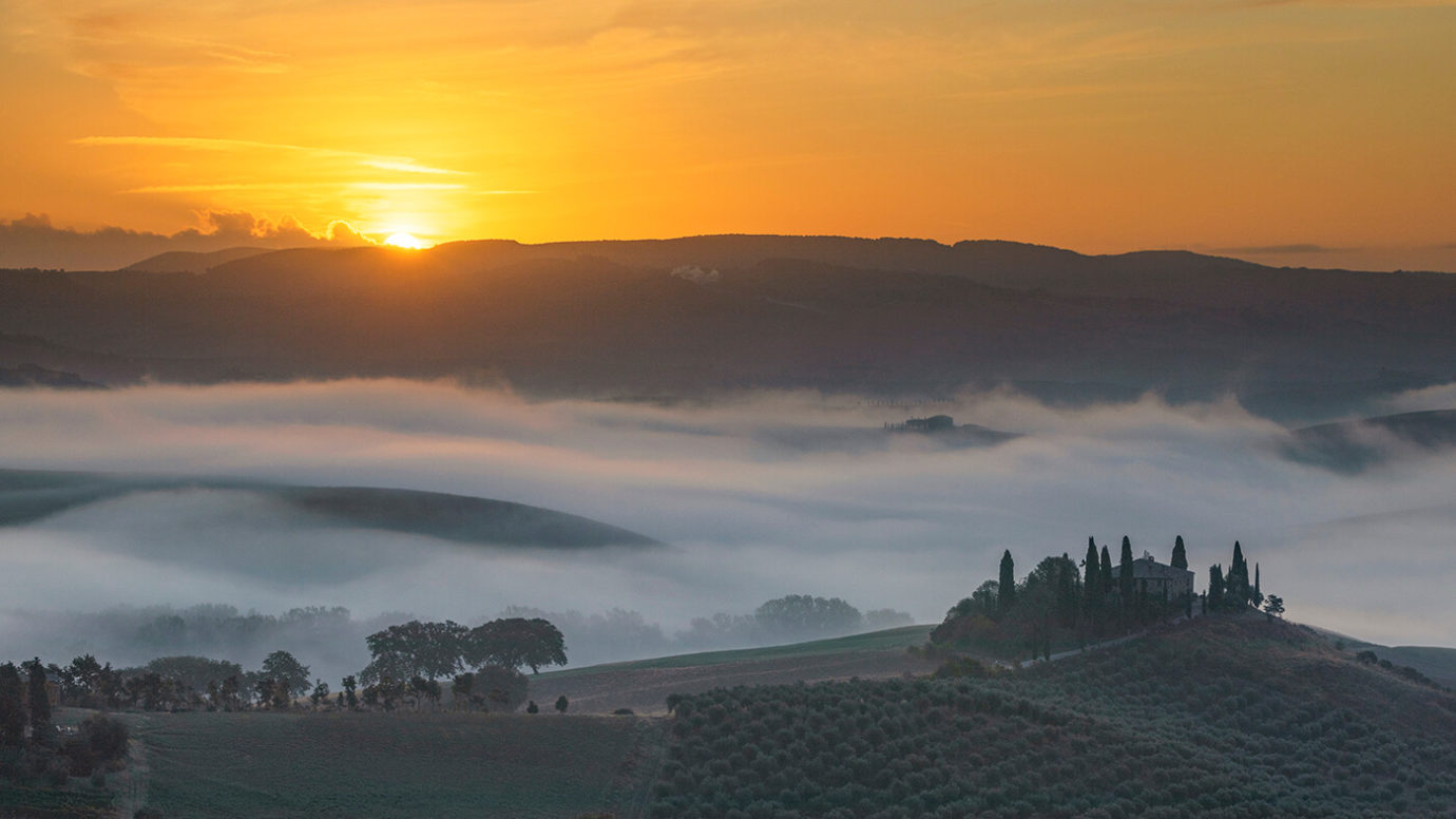 Misty Sunrise, Belvedere, San Quirico d'Orcia, Tuscany, Italy
