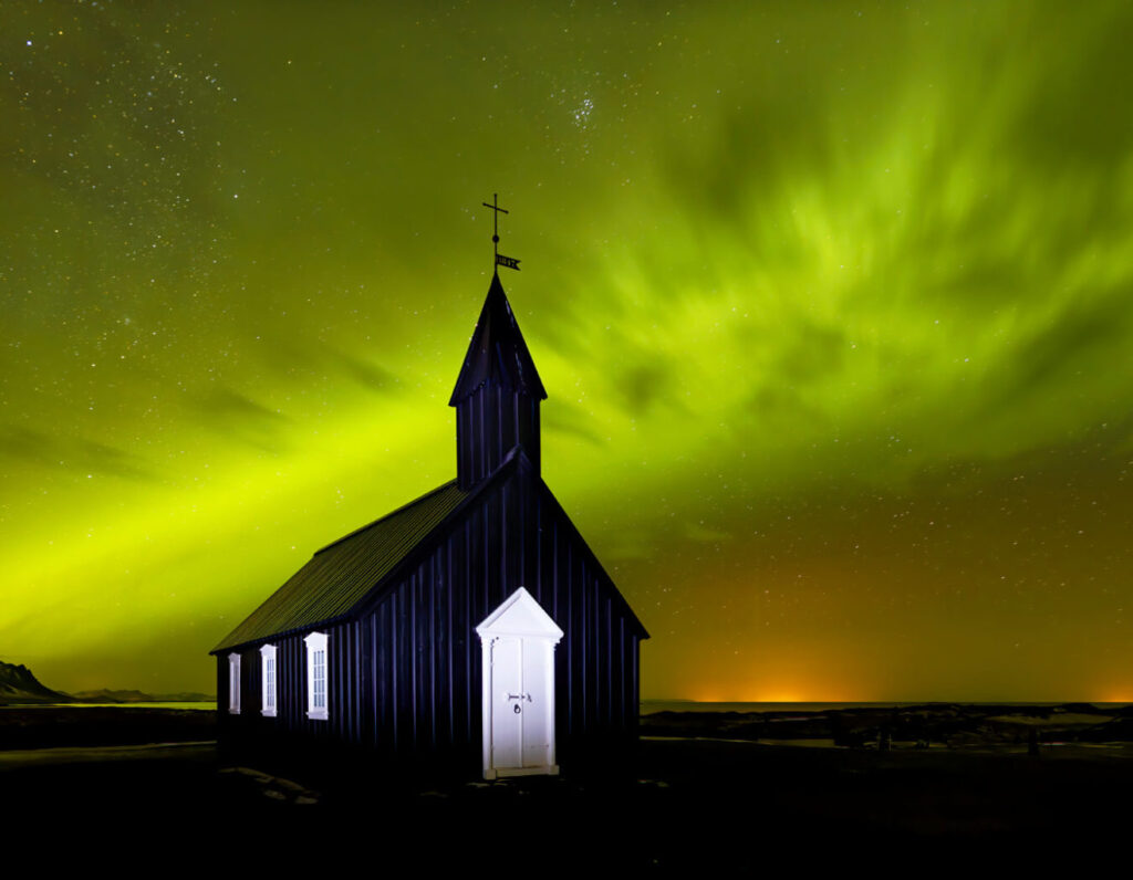 Aurora, Budir Church, Iceland