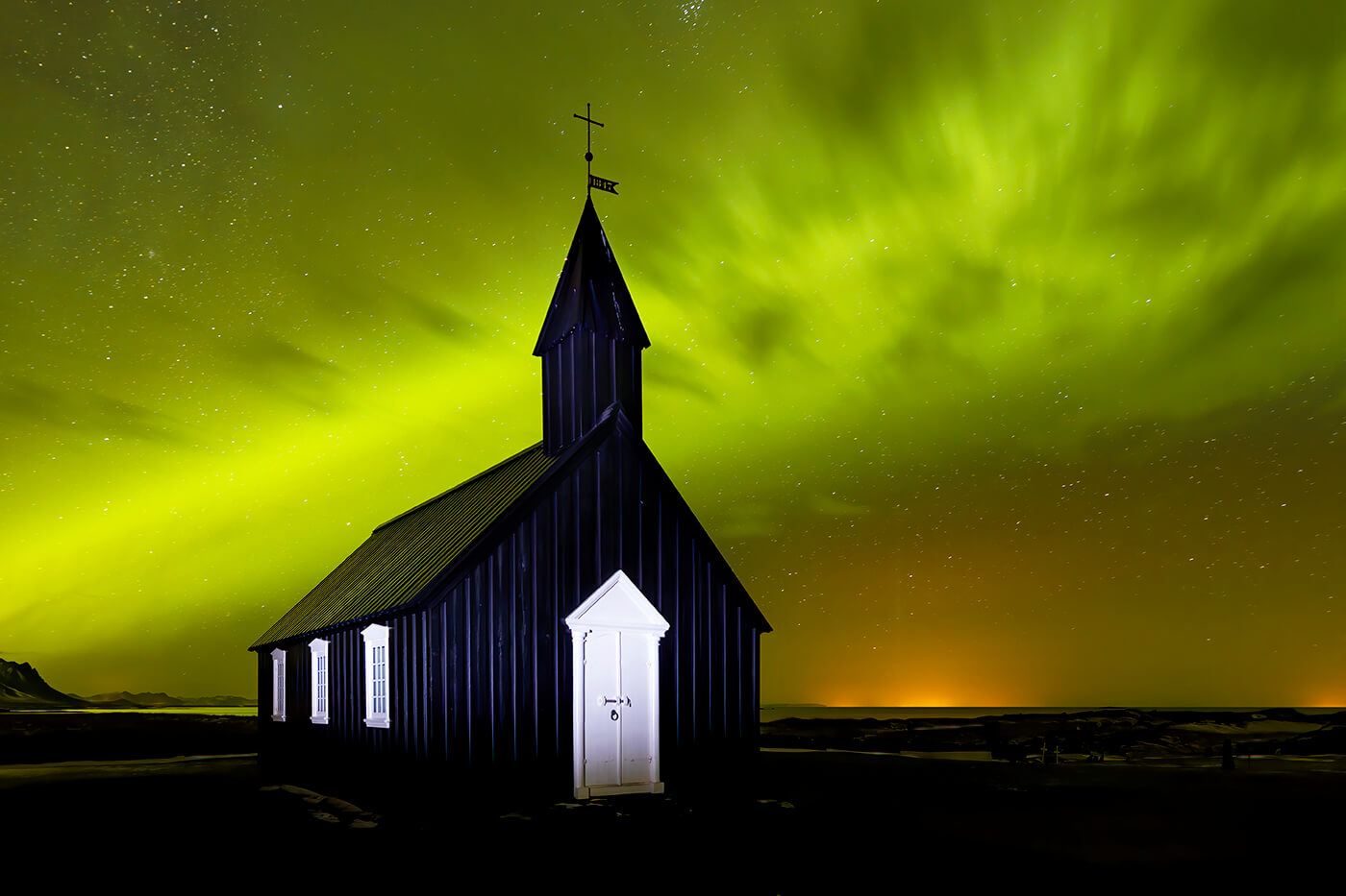 Aurora, Budir Church, Iceland