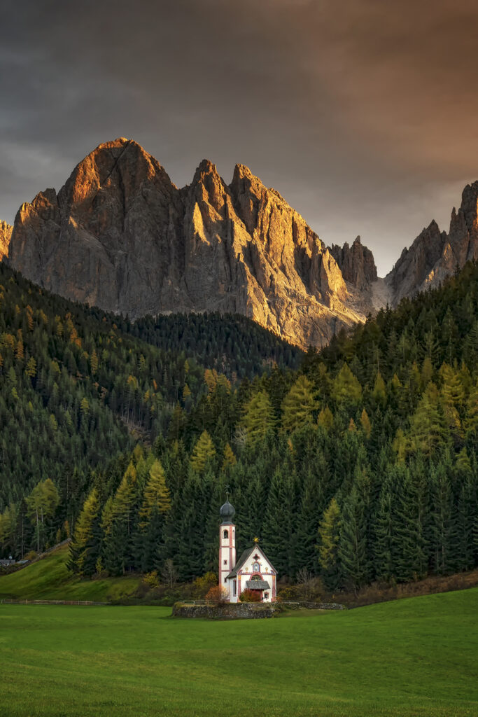 Holy Sunset, St Johann Church, Val di Funes, Dolomites, Italy