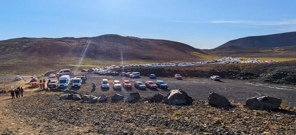 So many cars parked up for the eruption - it looked like Glastonbury Festival